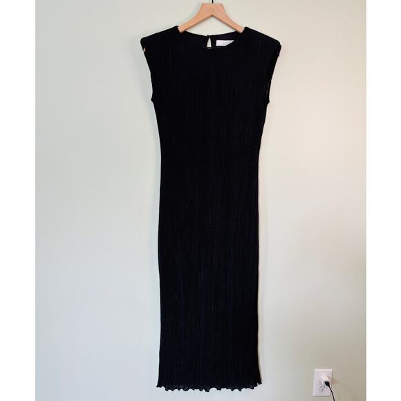 ASTR The Label Black Plisse Maxi Dress xs Sleeveless Padded Shoulder Cocktail - Picture 4 of 11